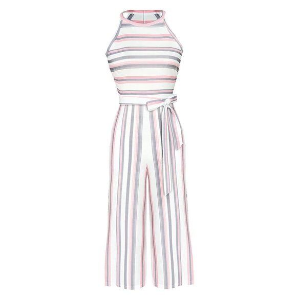 Italian  Pink Stripe Jumpsuit with Pockets - Picture 9 of 16